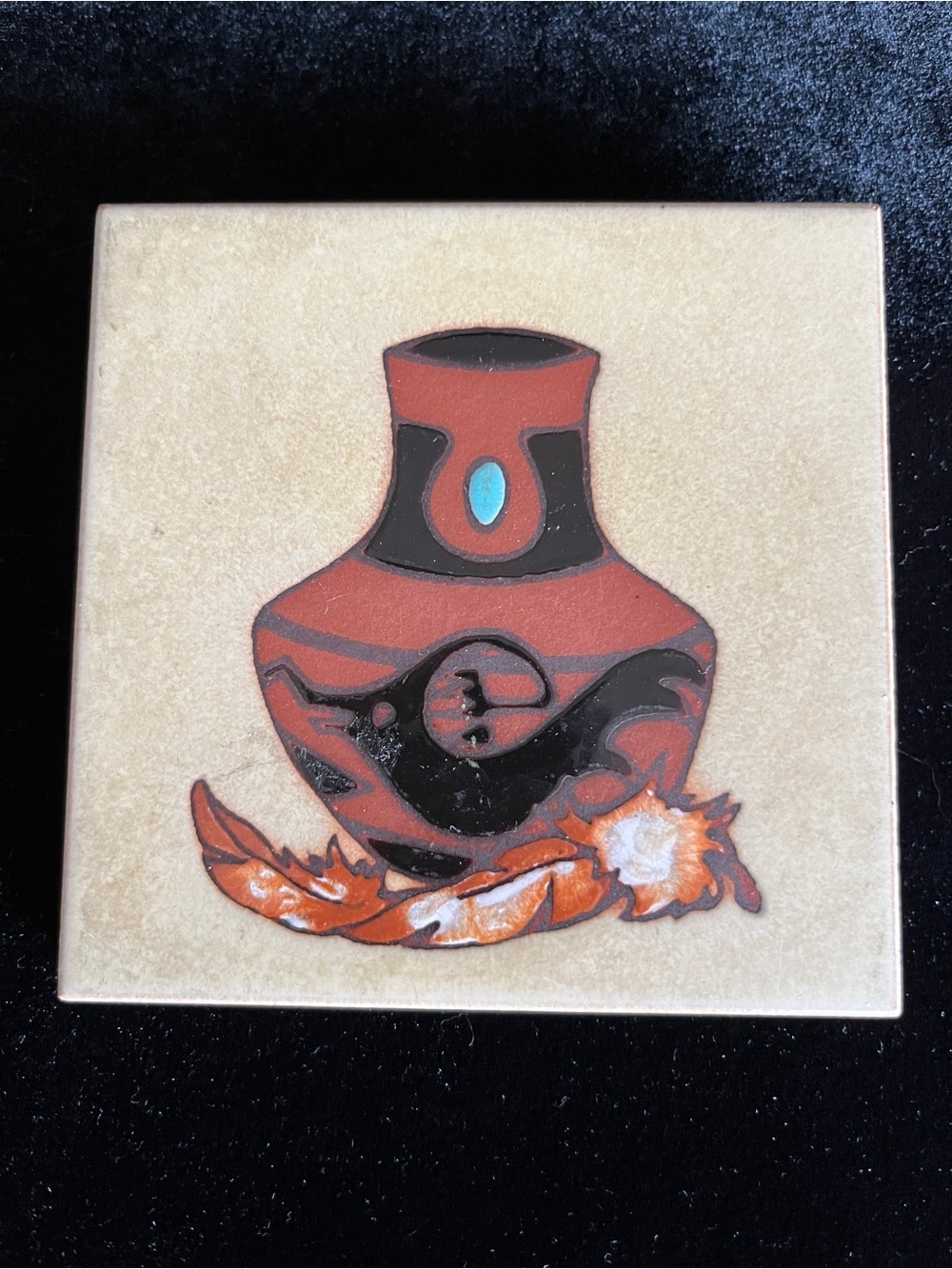💜 Vintage Cleo Teissedre Southwestern Hand Painted Ceramic Tile Coaster Trivet
